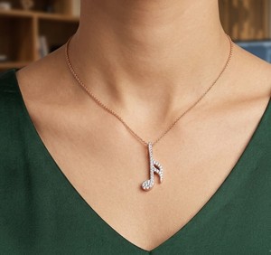 14k Rose Gold Diamond Music Note Pendant Necklace Micro Pave Musical Eighth Note Men's Wedding Gift Hiphop - Product Image 1