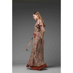 ชุดเดรสแม็กซี่พิมพ์ลายดอกไม้สำหรับผู้หญิง คอวี แขนสั้น สไตล์โบโฮ ชุดเดรสยาวสำหรับฤดูร้อน พร้อมสายผูกเอว - Product Image 4