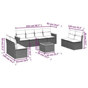 Juego de sofás de patio de ratán sintético negro de 9 piezas con cojines, muebles elegantes para exteriores - Product Image 3