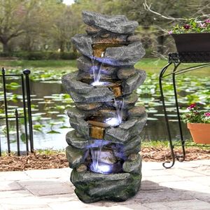 Fontaine d'eau en polyrésine de 40 pouces pour l'extérieur avec lumières LED pour embellir votre jardin ou votre terrasse - Product Image 1