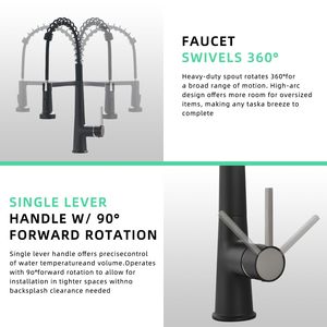 Rubinetto da Cucina Moderno Commerciale con Doccetta Estraibile Nero per Lavello - Product Image 6