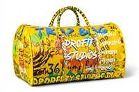 Sac de voyage de luxe en cuir, imprimé graffiti, fermeture éclair, sac de week-end, sac de sport, jaune, grande capacité, style décontracté, polyester