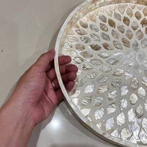 Modern Luxury Mother Pearl Serving Tray <b>Vintage</b> Shell Inlay Handcrafted Decorative Platter Elegant Coffee Table Dishwasher <b>Safe</b> - Product Image 6