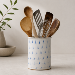 Pot de rangement pour ustensiles en céramique émaillée, finition artisanale, motif lisse, durable, résistant à la chaleur, pour comptoir de cuisine - Product Image 1
