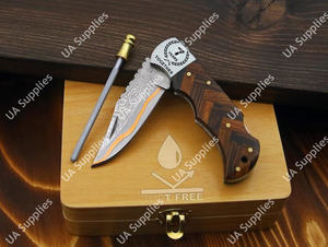 Couteau de poche pliant en acier Damas Copper Mai, qualité industrielle, personnalisable OEM/ODM, haute qualité, bois de wengé et palissandre - Product Image 3