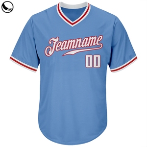 Maillot de baseball bleu clair personnalisé à manches courtes, nom et numéro imprimés par transfert thermique au dos, unisexe, adulte, évacuation de l'humidité, respirant - Product Image 5