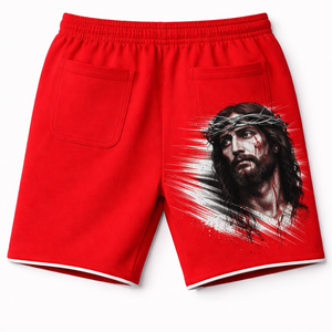 Servicio OEM, Venta al Por Mayor, Shorts de Algodón para Hombre con Diseño Personalizado de Jesús, Nueva Llegada, Marca Privada, Shorts Rojos para Hombre - Product Image 5
