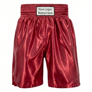 Shorts de boxe pour homme en Spandex/Polyester 180g, coupe ample, noirs avec bordure rouge, logo imprimé par transfert thermique, personnalisation sur le devant. - Product Image 6