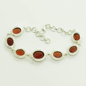 Top New Solid 925 Sterling Silver Oval <b>Red</b> Garnet Stone <b>Bracelet</b> Bezel Set Chain Link Women's Classic Everyday Wear Fine Jewelry - Product Image 2