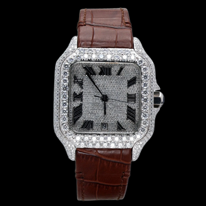 Montre de luxe pour homme et femme avec boîtier carré en moissanite VVS1 personnalisé, bracelet en acier inoxydable avec moissanite, fermoir résistant à l'eau - Product Image 1
