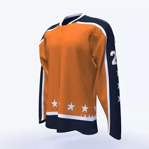 Jersey de Hockey sobre Hielo Personalizado para Hombre, Naranja, Azul Marino y Blanco, Modelo Capitán C, Malla Completa en las Mangas, Sublimado, Cuello Redondo, Transpirable, Absorbe la Humedad - Product Image 6