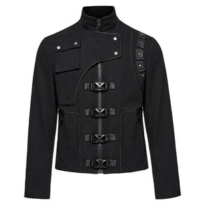 Men Black <b>Gothic</b> Cyberpunk Deconstruction Fit <b>Jacket</b> Buckle Decor Symmetrical Zippered Coat Streetwear 2026 - Product Image 1