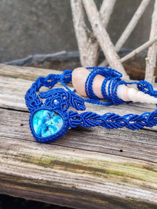 Turquoise Heart Macrame <b>Necklace</b> Blue Stone Pendant Blue Cord Gold Beads Boho Handmade <b>Statement</b> Jewelry - Product Image 3