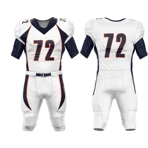 Men's American <b>Football</b> Jersey Pants Set Sublimated 72 Number <b>White</b> Navy Orange V-Neck Short Sleeve Fitted Moisture Wicking - Product Image 6