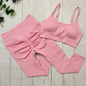 Women's Seamless Gym Outfit 2 Piece Fitness Set High Waist Tummy Control <b>Leggings</b> and Support Sports Bra for Yoga <b>Workout</b> - Product Image 2