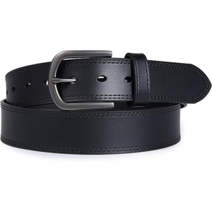 Ceinture décontractée en cuir de vachette noir avec boucle carrée en alliage, motif écossais, largeur 3,5 cm, durable, moulage monobloc - Product Image 2