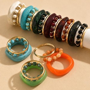 Handmade Turquoise Marble Resin Bangle Stackable Resin Craft Beaded Stretch Bracelet Gold Cuff Set Women Jewelry Wholesale - Product Image 6