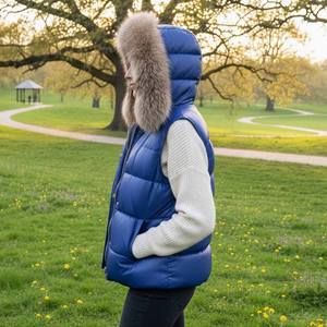 Gilet matelassé en cuir véritable pour femme, à capuche, en fourrure de renard naturelle, respirant, coupe-vent, vêtement d'extérieur de luxe personnalisé - Product Image 5