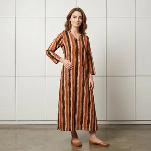 <b>Women</b> Multicolor Jute Cotton <b>Kurti</b> V Neck Printed Straight Tunic Full Sleeve Geometric Pattern Casual Ethnic Comfortable Wear - Product Image 6