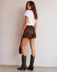 Shorts en dentelle marron pour femmes, taille mi-haute, élastique, coupe régulière, style décontracté, tissu respirant - Product Image 6