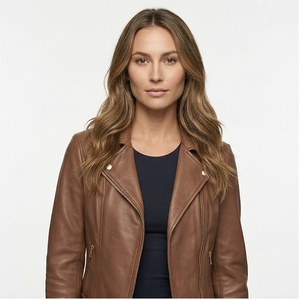 Nueva llegada chaqueta de moto de cuero genuino para mujer logotipo personalizado OEM de alta calidad tamaño Xl piel bajo Moq suministro al por mayor personalizado - Product Image 1