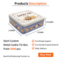 Boîte à biscuits carrée en fer blanc personnalisée LUCKY TIN avec couvercle amovible pour emballage cadeau de biscuits, bonbons, chocolat, vente en gros OEM