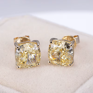 Women's Yellow Gold Cushion Cut Fancy Diamond <b>Earrings</b> Classic Style Everyday Wear - Product Image 1