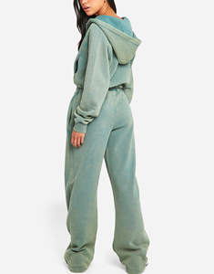 Ensemble de survêtement en coton pour femmes, design personnalisé en gros, deux pièces : sweat à capuche court zippé et pantalon de survêtement, tenues de sport - Product Image 5