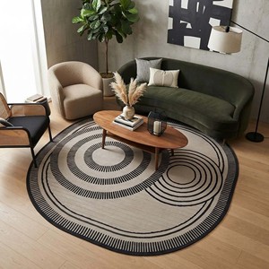 Tapis géométrique tufté à la main, moderne et contemporain, noir et gris, tapis design, motif abstrait circulaire, salon, intérieur de la maison - Product Image 5