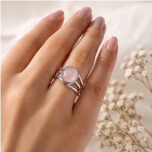 Natural Rose Quartz Sterling Silver Ring | Handmade Pink Gemstone Ring-<b>Gift</b> <b>for</b> <b>Her</b> - Product Image 3