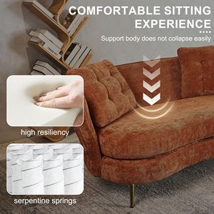 Loveseat โซฟาผ้าใยโพลีเอสเตอร์สีส้มขาโลหะสีทองสำหรับห้องนอนห้องอ่านหนังสือ - Product Image 3