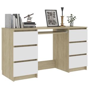 Bureau d'ordinateur en bois d'ingénierie blanc et chêne Sonoma - Product Image 3