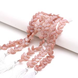 Perles de pierre de lune pêche naturelle en forme de feuille, sculptées à la main, 10-11 mm, pour la fabrication de bijoux et accessoires - Product Image 5