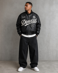 Wholesale Men Genuine <b>Leather</b> Bomber <b>Jacket</b> Custom Design OEM Private Label Fashion <b>Jacket</b> - Product Image 4