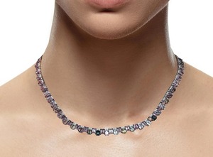 Collar de tenis de oro blanco de 18 quilates con diamantes multicolor arcoíris y cadena tipo caja |   Collar de Lujo con Piedras Preciosas para Unisex - Product Image 4