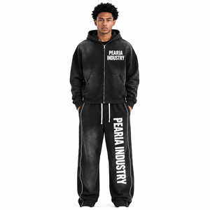 Ensemble de survêtement pour homme, streetwear, à capuche, uni, lourd, 2 pièces, coupe-vent, polyester/coton, hiver - Product Image 1
