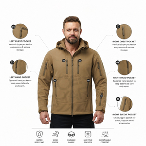Customized Wholesale High Quality Sharkskin Soft Shell <b>Men's</b> <b>Jackets</b> <b>Camo</b> Hooded Fleece Waterproof Wind Wind Outdoor <b>Jacket</b> - Product Image 6