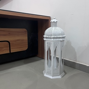 Lanterne marocaine en fer et verre, design artisanal, décoration d'intérieur, finition blanche, Noël, L609 - Product Image 1