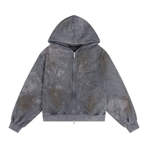 Custom Acid Wash Pullover <b>Rhinestone</b> <b>Hoodie</b> Trending Design Warm Fabric Zipper <b>Hoodie</b> Casual Wear Vintage Washed Unisex <b>Hoodie</b> - Product Image 4
