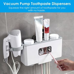 Dispenser Automatico Multifunzione per Dentifricio, Spremitubo Magnetico, 5 Porta Spazzolini, Organizer da Parete, Set Bagno - Product Image 4