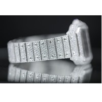 Montre-bracelet de luxe de qualité supérieure, blanche, sertie de diamants, étanche, à quartz, pour hommes, disponible à l'exportation depuis l'Inde.