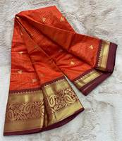 Sari en Georgette Star avec broderie multithreads et travail de sequins, style de créateur pour soirée, chemisier contrastant, style féminin