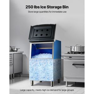 Attrezzatura di Refrigerazione per Cucine Commerciali, Macchina per il Ghiaccio in Acciaio Inox con Contenitore di Stoccaggio, Capacità 250 LBS, Caratteristiche Antiscivolo Regolabili - Product Image 2