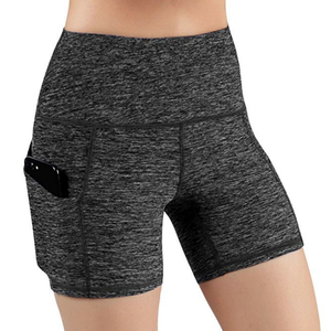 Shorts de yoga taille haute pour femme, motif écossais, 100 % polyester, pour sport, gym, fitness, entraînement, vêtements de sport, compression, avec poche - Product Image 1