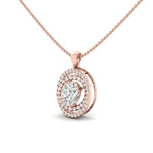 Pendentif en or jaune pour femme avec diamants naturels taille ovale sertis en halo, style classique, bijou charmant pour elle - Product Image 2