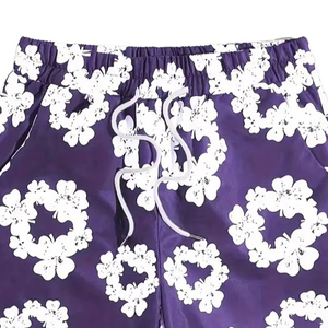 Short de bain décontracté pour homme, imprimé floral violet, taille mi-haute, cordon de serrage, séchage rapide, 100 % polyester - Product Image 2