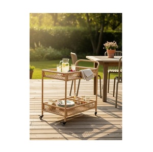 2 Tier Woven Rattan Outdoor Bar Cart with Wheels All Weather Wicker <b>Serving</b> <b>Trolley</b> with Handle for Patio Garden - Product Image 2