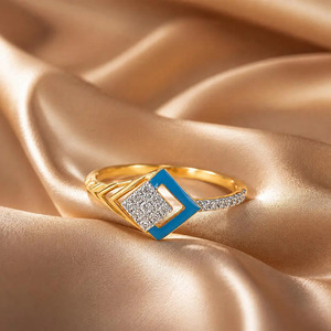 Blue Enamel Diamond Accent Geometric Designer Gold Ring - Product Image 4