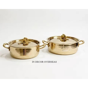 Ensemble de casseroles et poêles élégantes en acier inoxydable doré poli, style européen, en métal martelé, de qualité supérieure, pour buffet, restauration et service de cuisine - Product Image 6