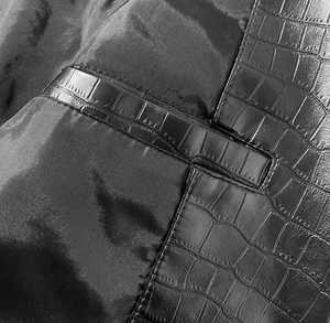 Men's Black Genuine Leather Breathable <b>Jacket</b> Stand Collar Zipper Closure High Street Style Winter <b>Smart</b> Casual Fit Regular - Product Image 5